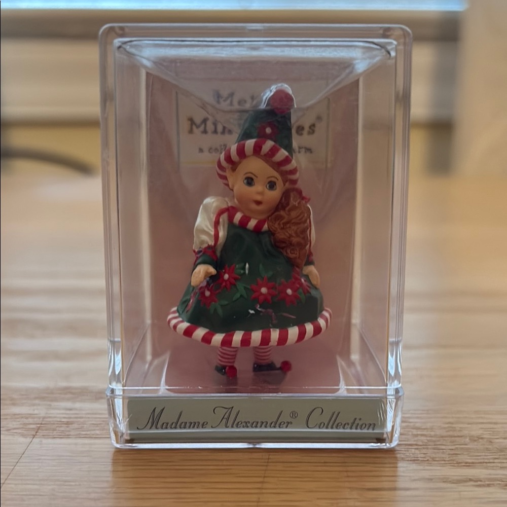 Madame Alexander Green and Red Poinsettia Holiday Elf decoration